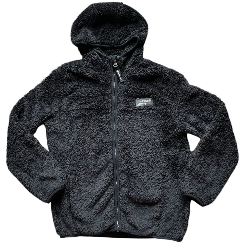 Kids Eddie Bauer girls fuzzy jacket Size S (7/8) black, Unisex. Zipper closure
